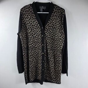 Vintage Carole Little Women's Cardigan Sweater Animal‎ Print Knit Long Sleeve M